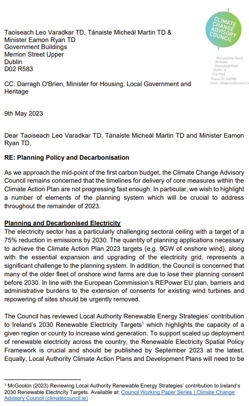 Letter to Government regarding Planning Policy and Decarbonisation